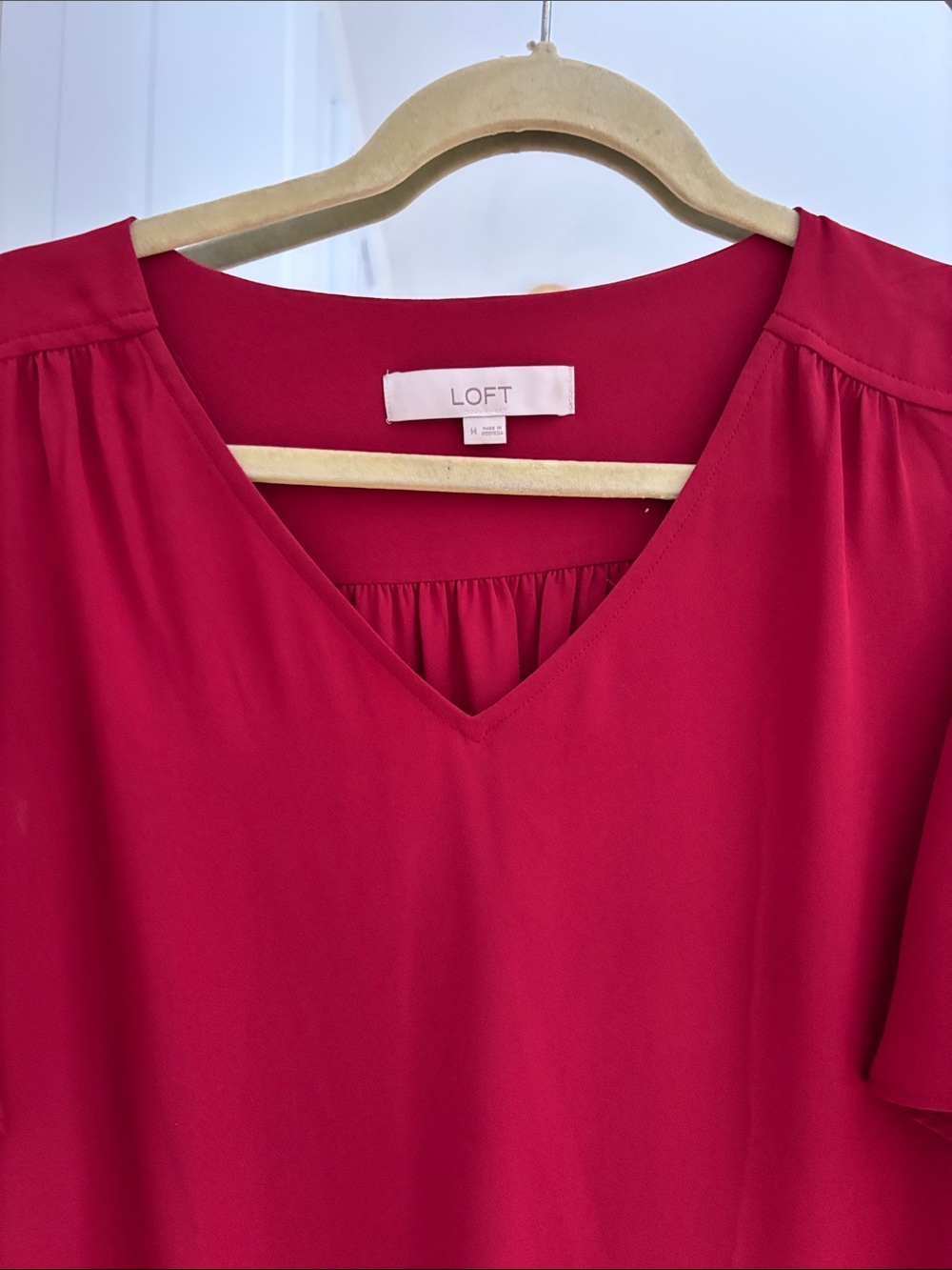 LOFT Red V-Neck Flutter Sleeve Top - Picture 3 of 5